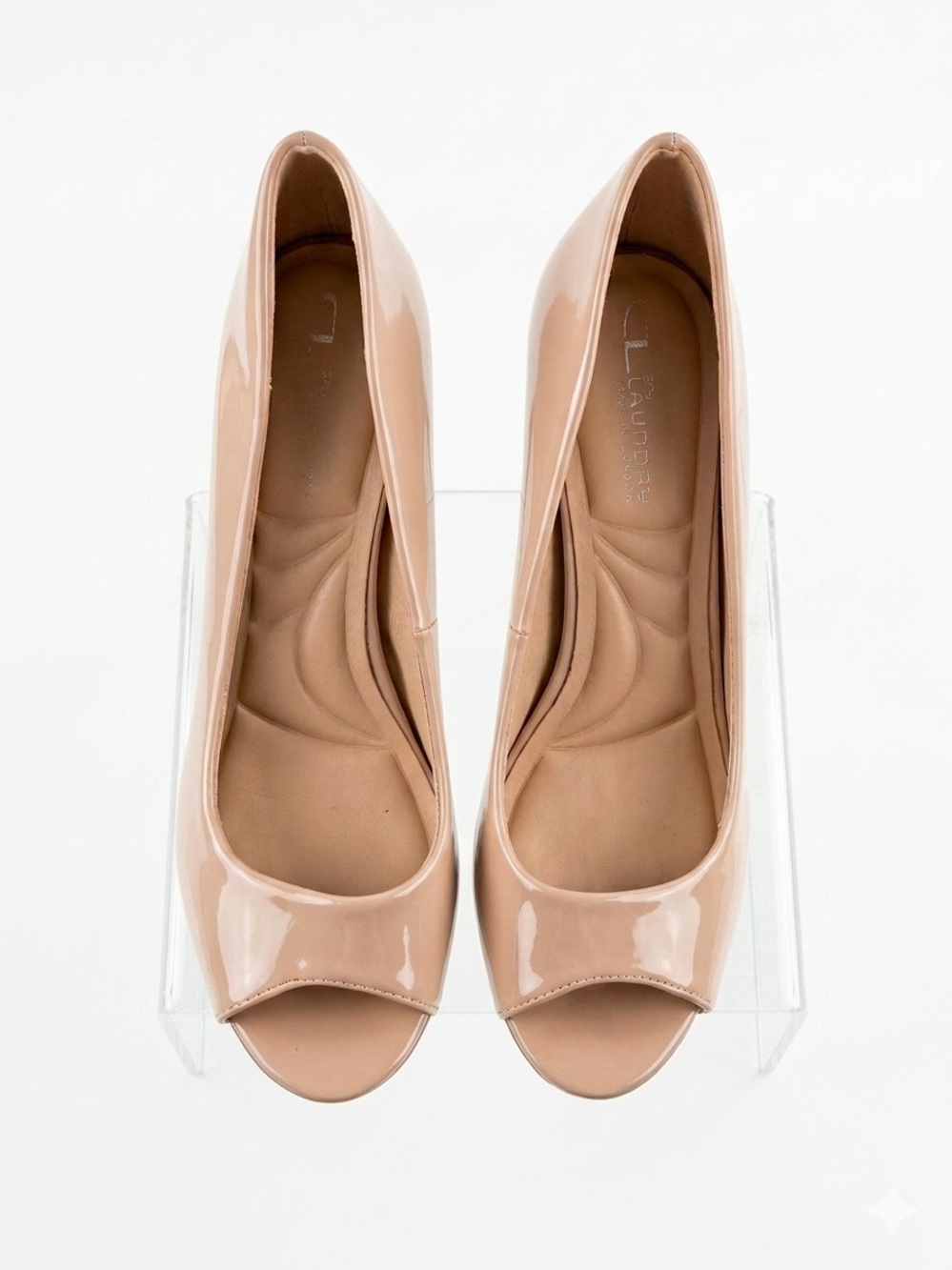 CL by Laundry Mild Nude Patent Peep Toe Platform Pumps Heels 7.5 M